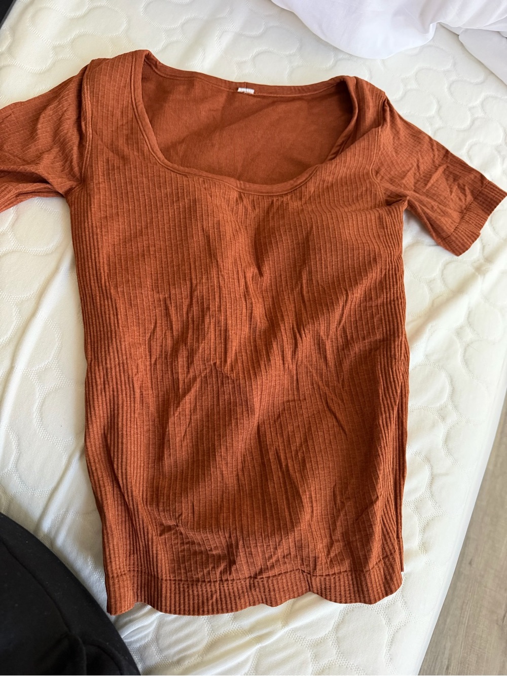 Ebb to Street Rust Ribbed Scoop Neck Women's Top with built in bra